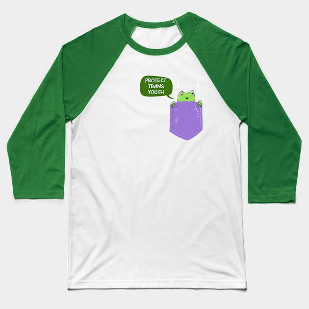 Pocket Frog says Protect Trans Youth Baseball T-Shirt by sophielabelle